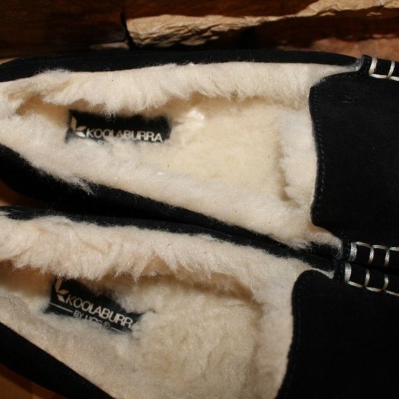 UGG KOOLABURRA LEZLY SUEDE FUR‎ SLIPPERS BLACK - Picture 7 of 7